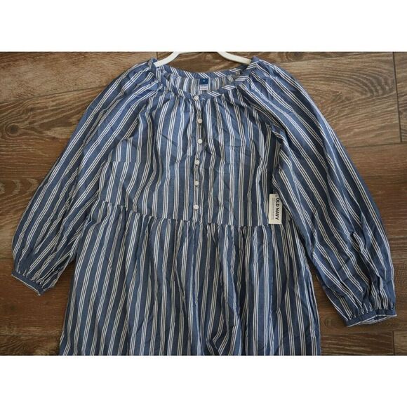Old Navy 846019 Women's Sz M Blue/White Striped Button Front Tiered Midi Dress - Picture 7 of 7
